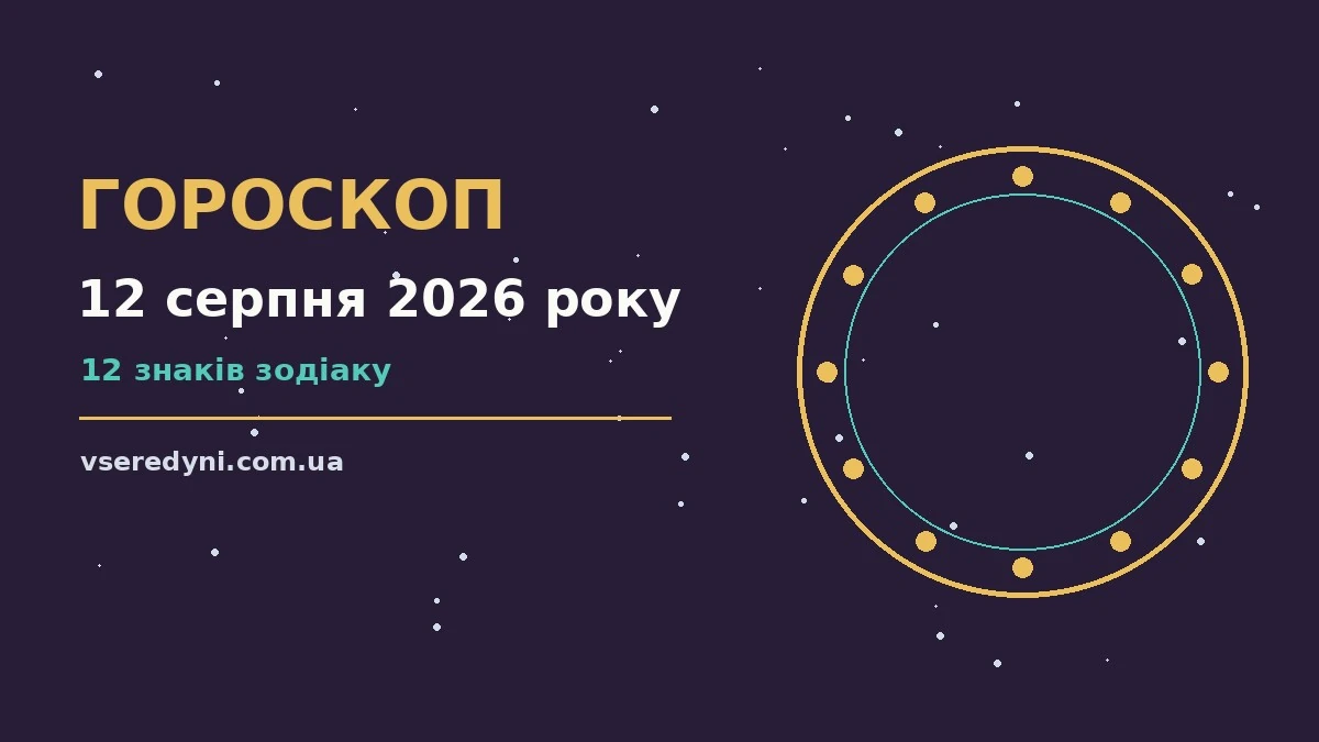 Астрологічний гороскоп на 12 серпня 2026 року, ілюстрація зодіакальних знаків