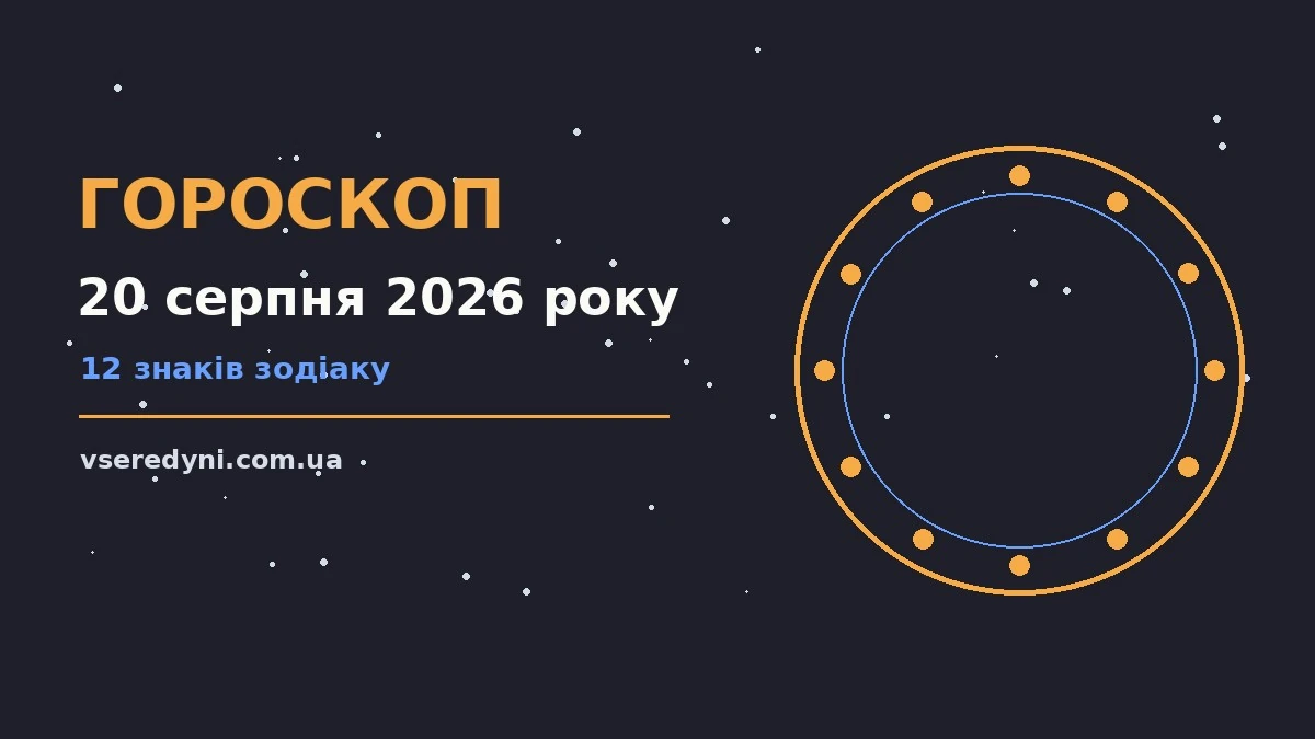 Зоряне небо над міською вечірньою панорамою ілюструє гороскоп на 20 серпня 2026 року