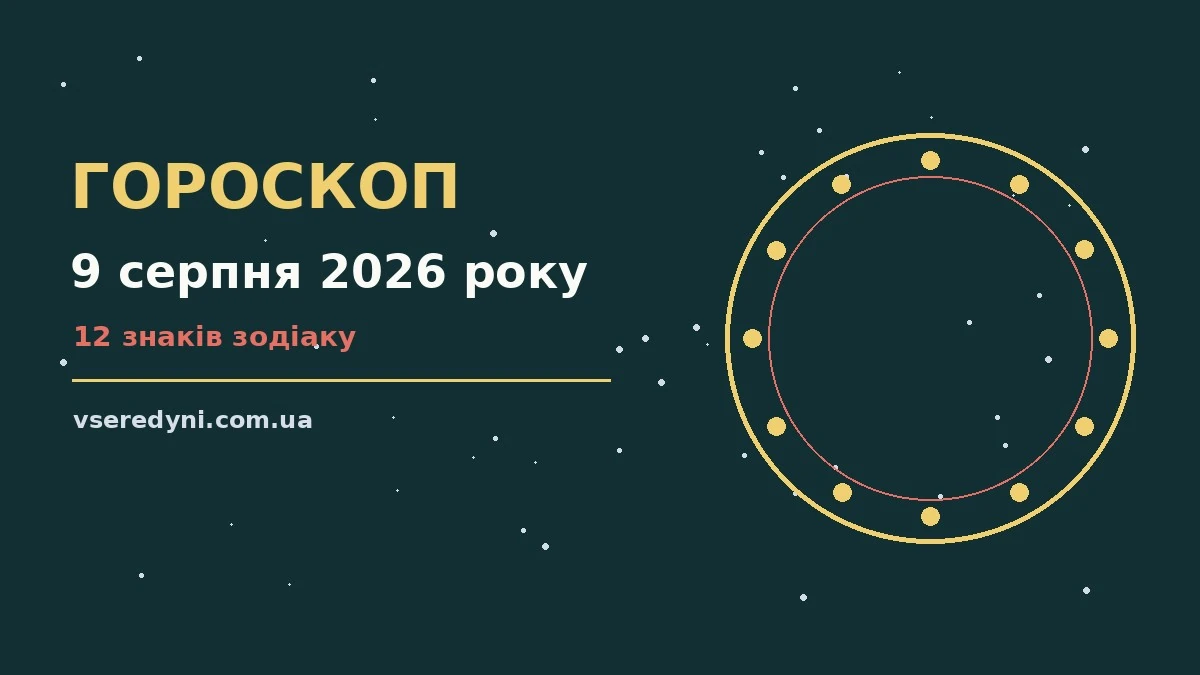 Зіркова ілюстрація до гороскопу на 9 серпня 2026 року з м'яким нічним небом і символами дванадцяти знаків Зодіаку